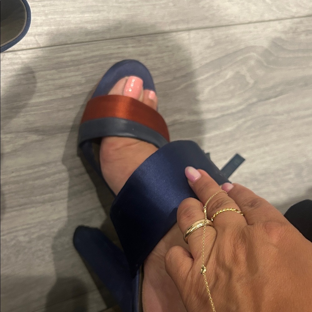 BALENCIAGA PARIS Blue and Bronze Satin Platform Women's Heels sz 36 - Picture 10 of 15